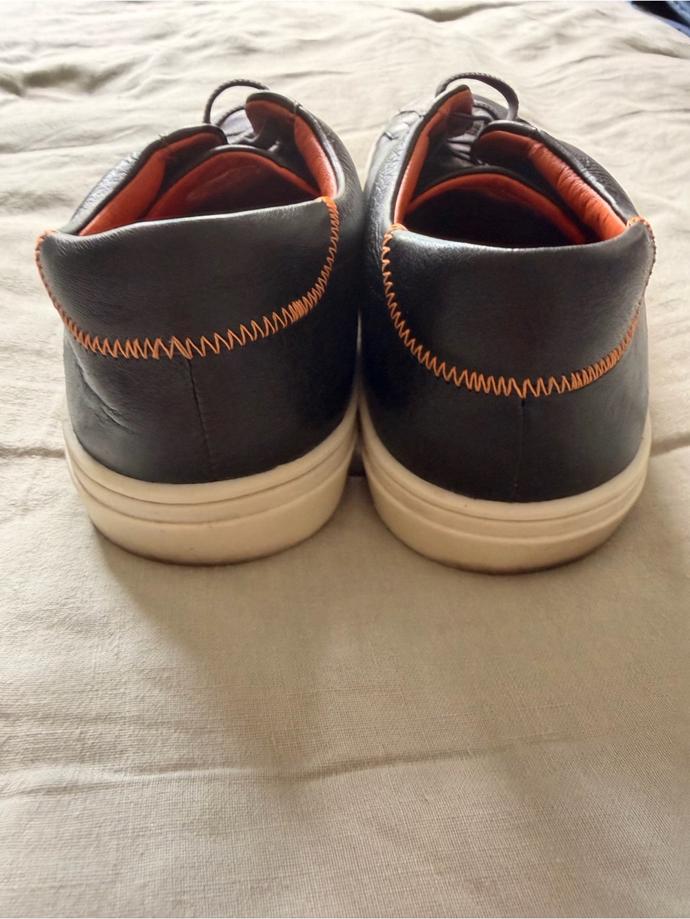 Martin Dingman Men's Black Leather Sneakers with White Soles and Orange Lining - Picture 2 of 5